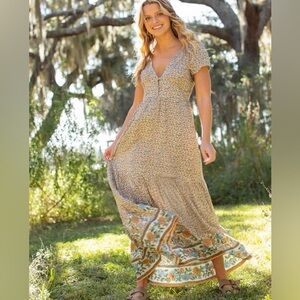 NWT NATURAL LIFE Floral Maxi Dress in Cream and Green